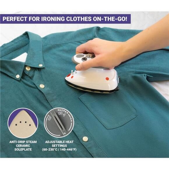 The Quilted Bear Mini Iron - Lightweight Mini Steam Iron with Ceramic Sole Base - Picture 4 of 7